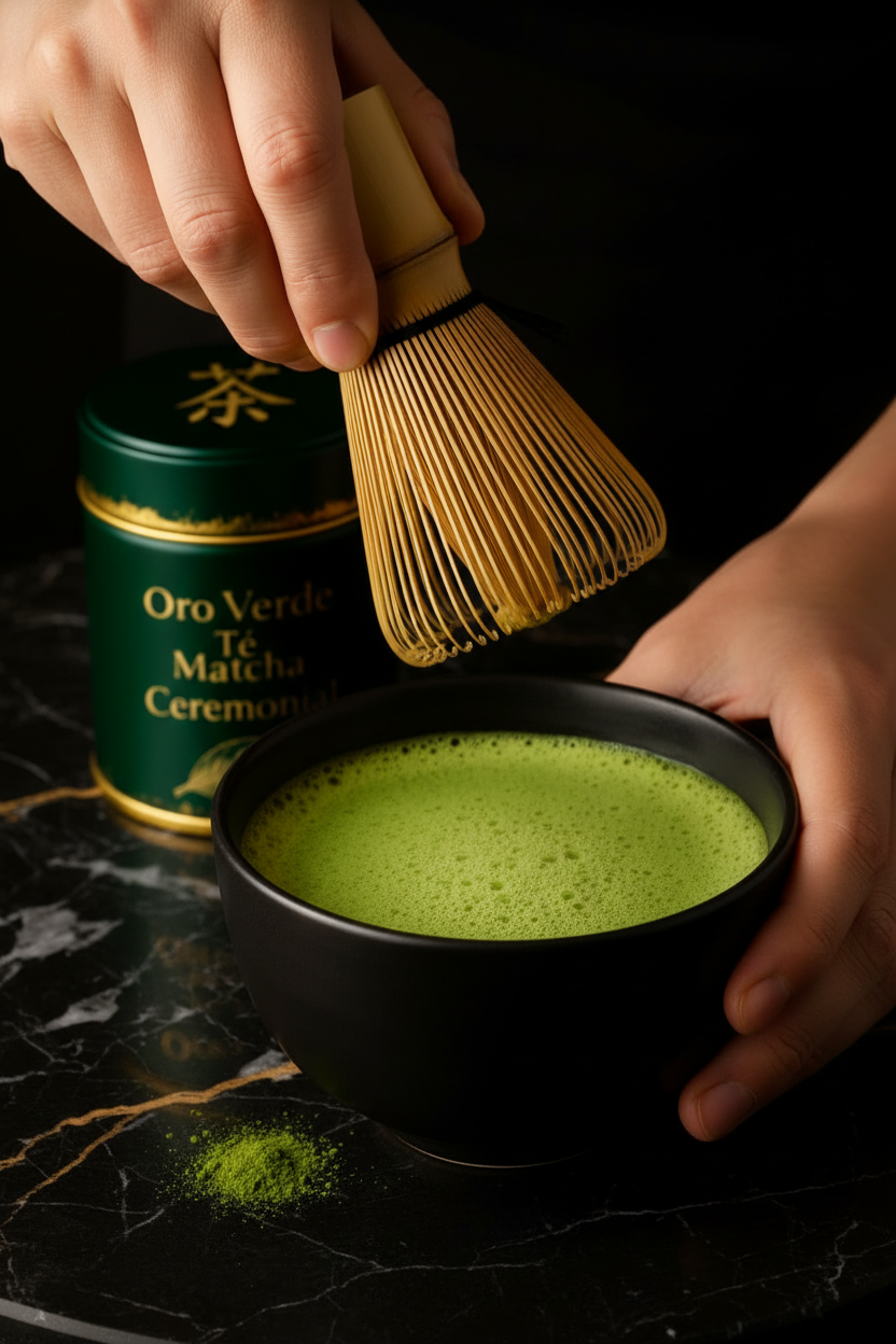 Manos batiendo matcha